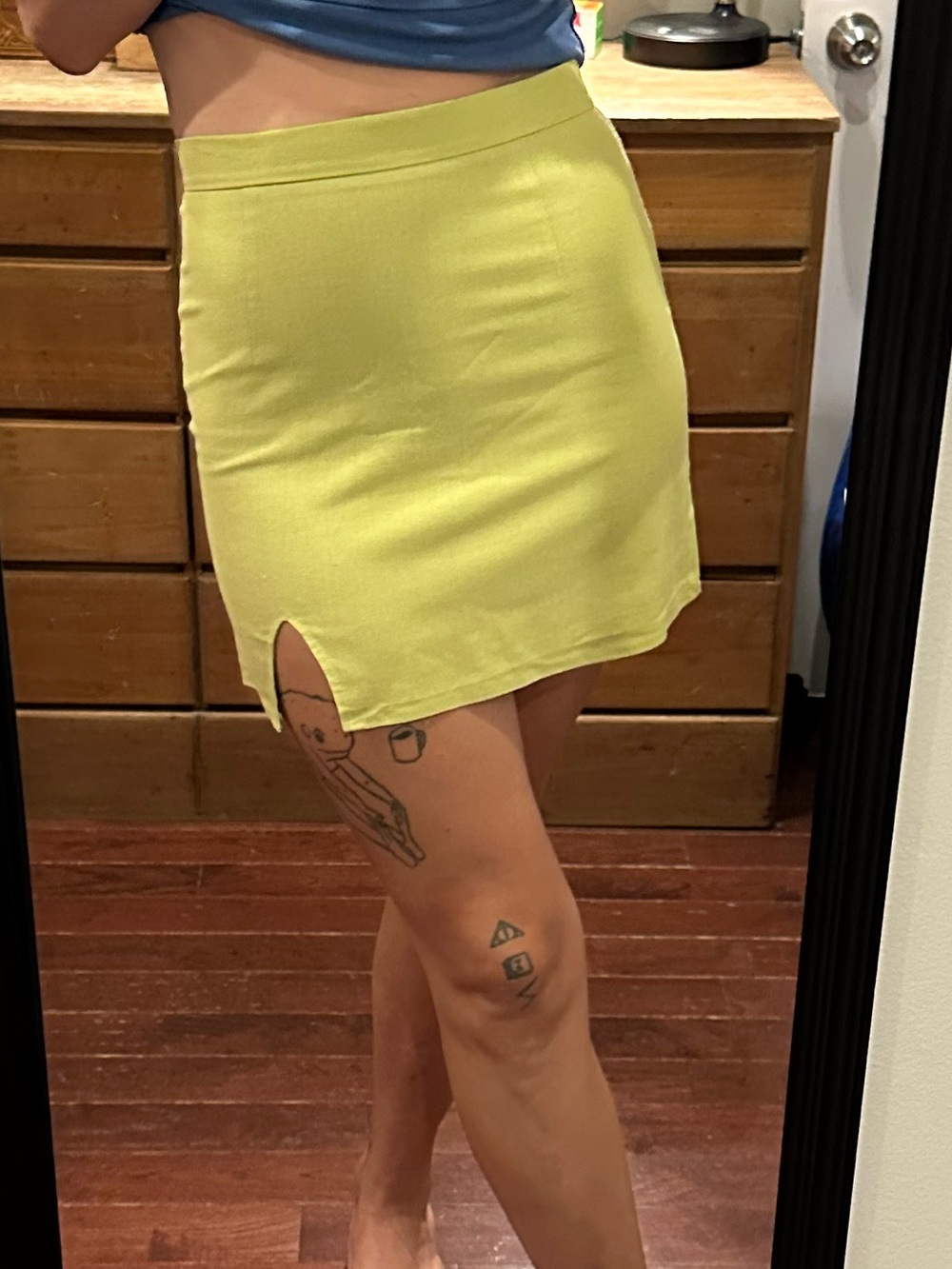 Women's Lime Mini Skirt with Front Notch